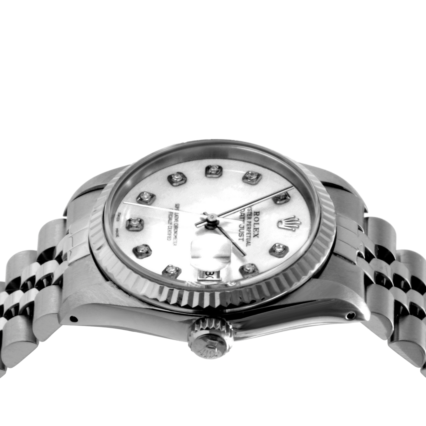 Rolex Mens 36mm Datejust 16030 MOP diamond fluted jubilee