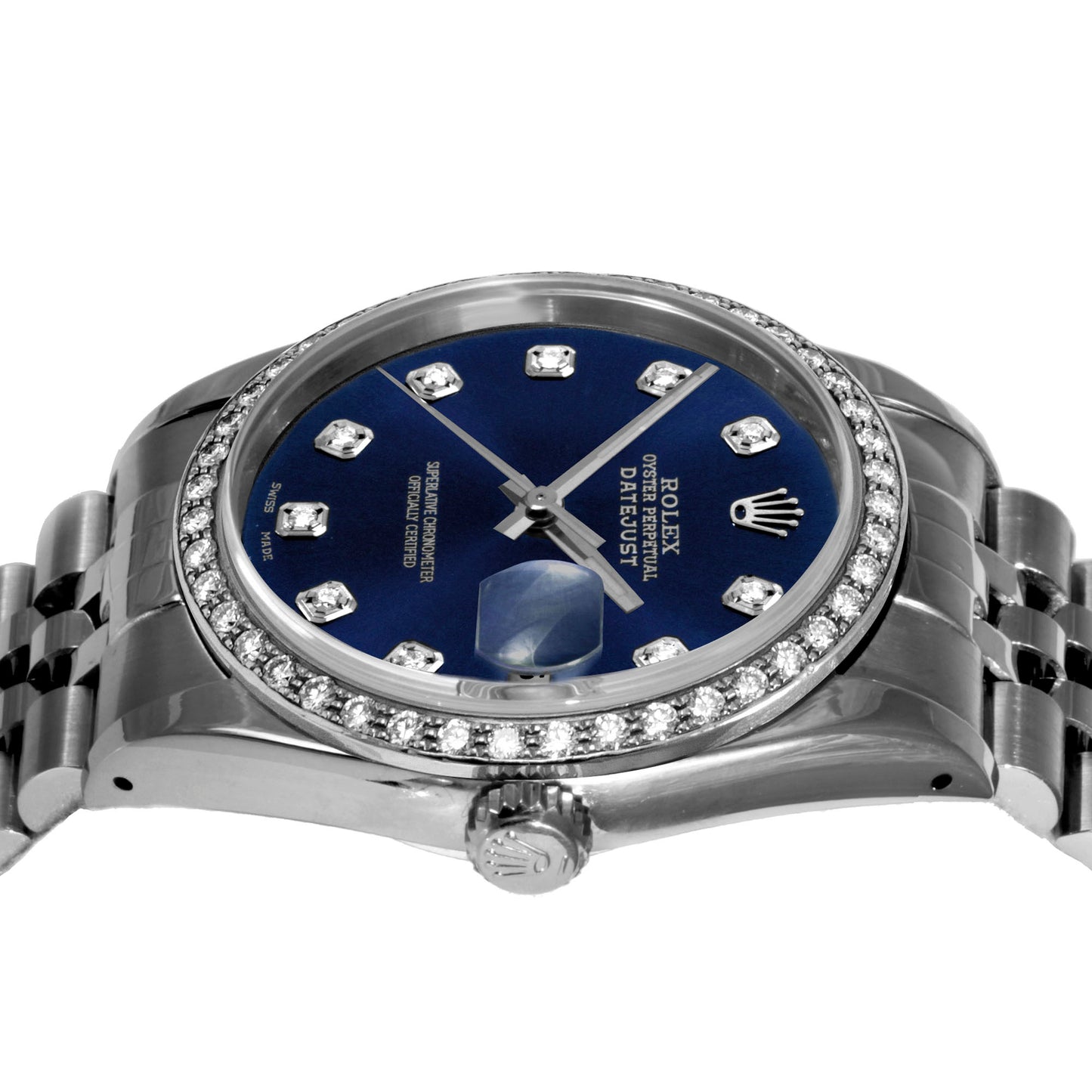Rolex Mens 36mm Datejust 16014 Blue Diamond steel Jubilee