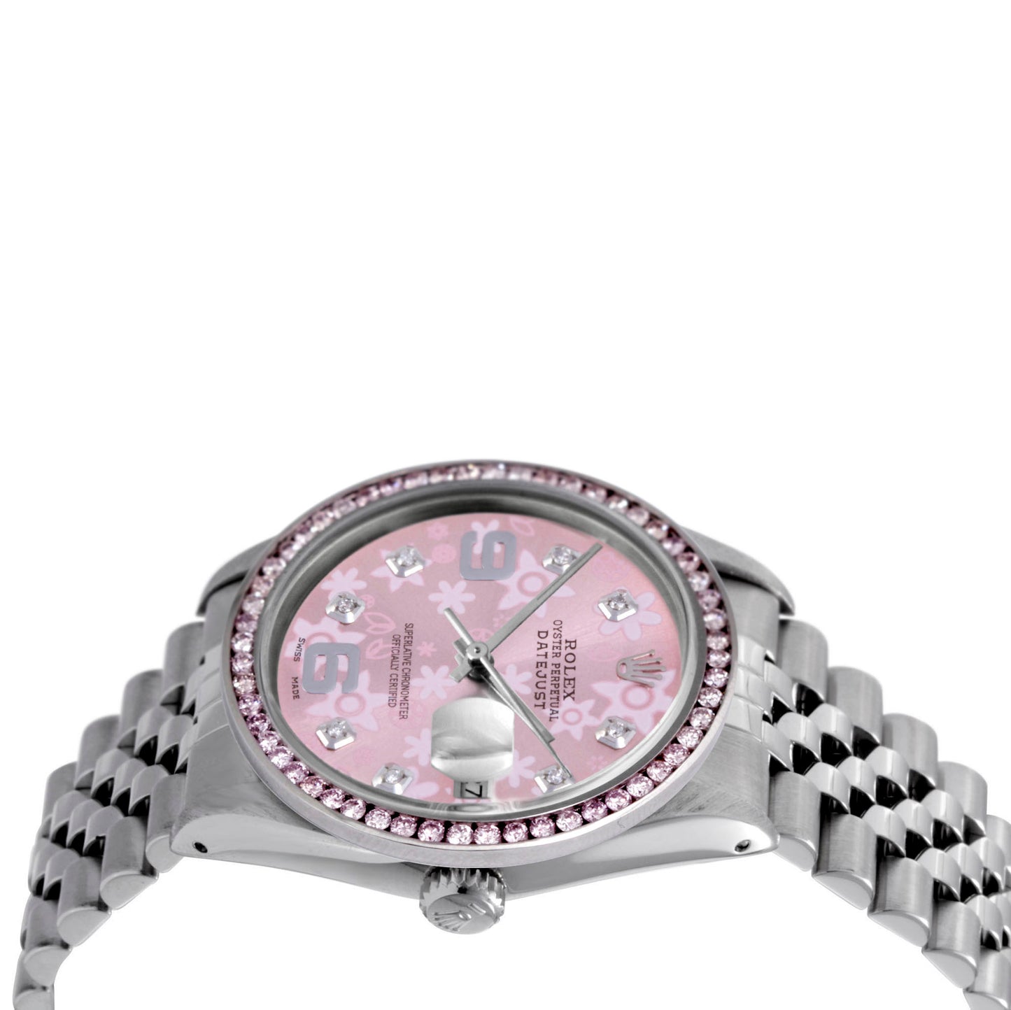 Rolex unisex 36mm Datejust 16014 Pink Floral Rose Steel Jubilee