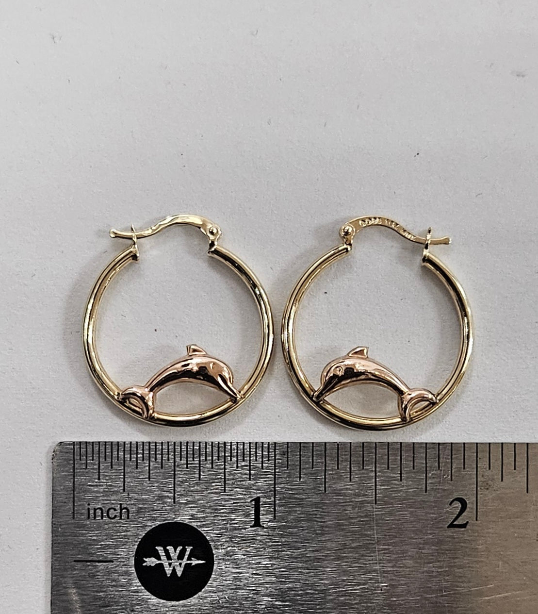 10K Ladies Yellow Gold Dolphin Hoop Earrings