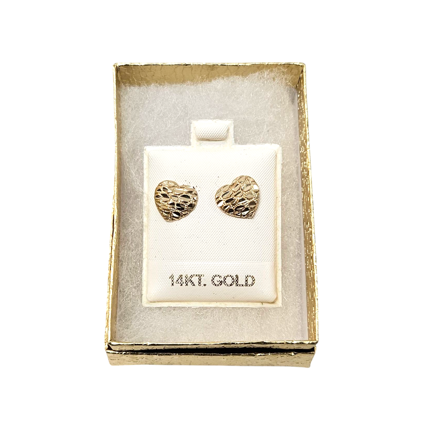 Ladies 14k Yellow Gold Nugget Heart stud Earrings