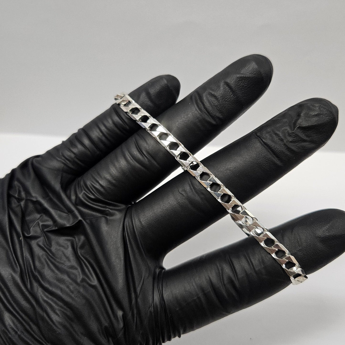 Mens 925 Silver square curb Link bracelet