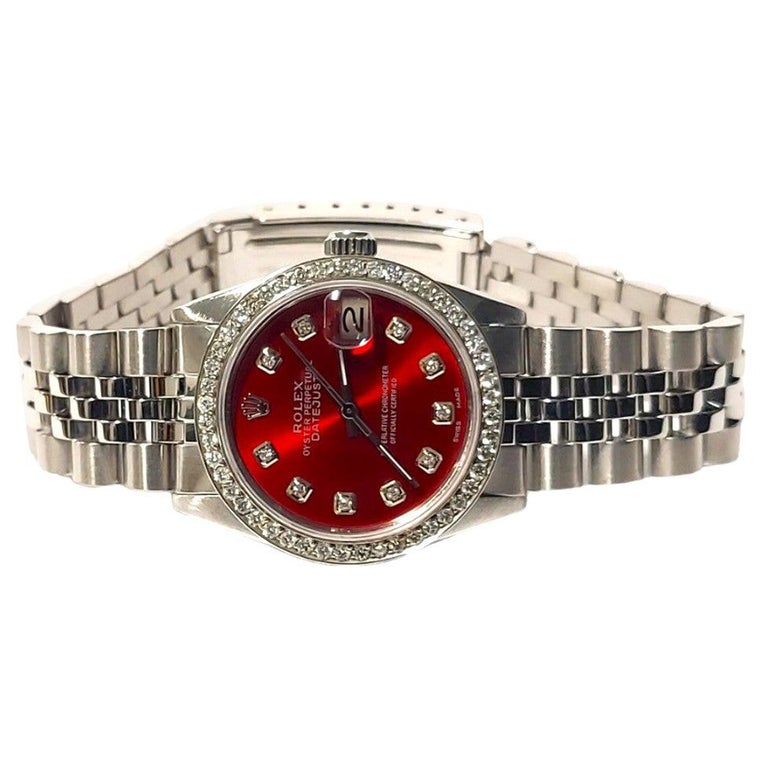 Rolex Ladies 31mm Datejust 68274 Red Diamond Steel Jubilee