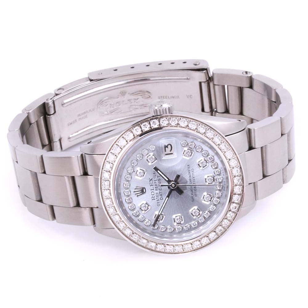 Rolex Ladies 31mm Datejust 6824 oyster steel Silver string diamond