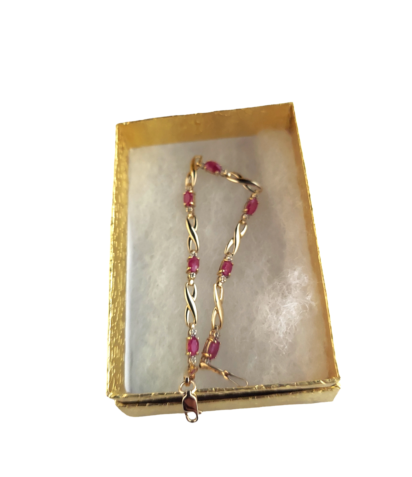 14k Ladies Yellow Gold Ruby Diamond infinity Bracelet