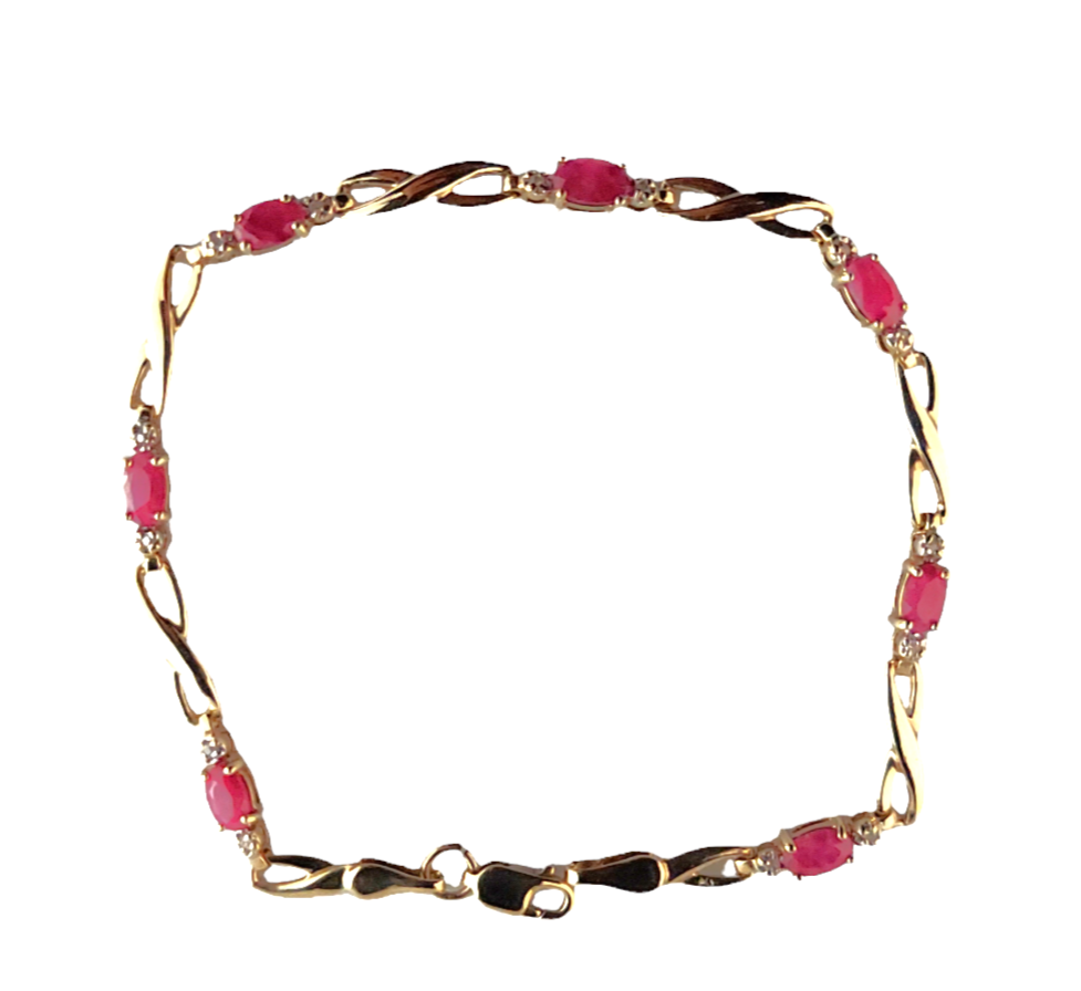 14k Ladies Yellow Gold Ruby Diamond infinity Bracelet