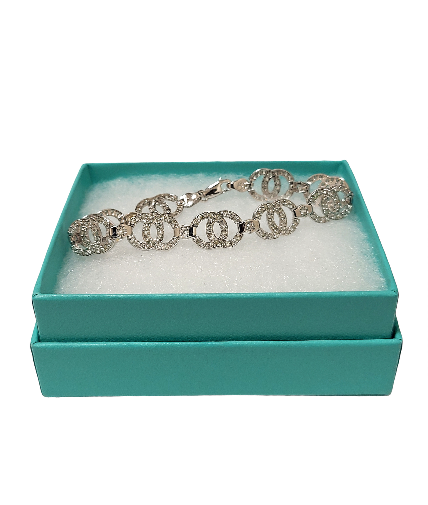 14K Ladies White Gold Chanel Style Diamond Bracelet