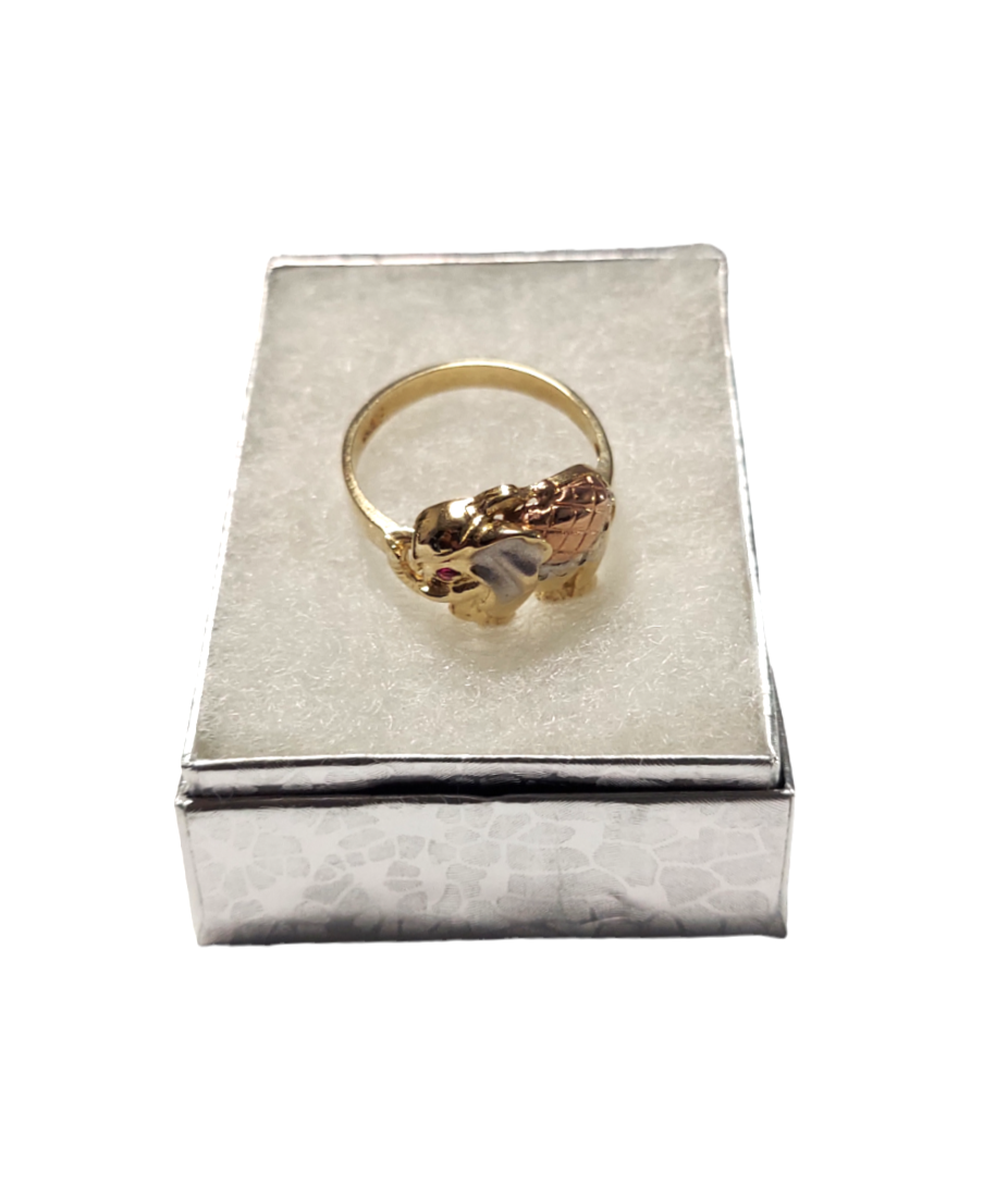 14k Ladies Tri-Tone Elephant ZC Ring