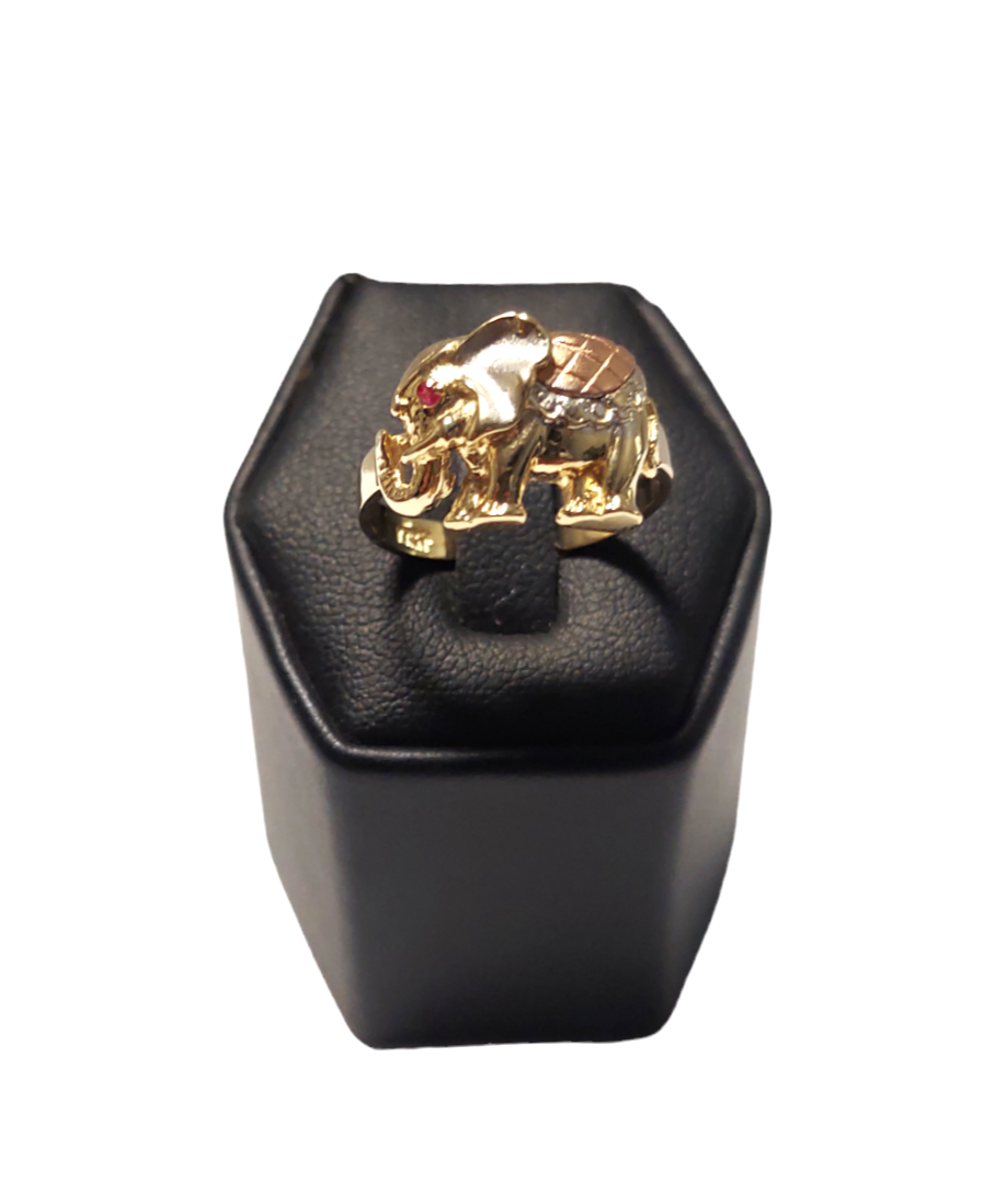 14k Ladies Tri-Tone Elephant ZC Ring