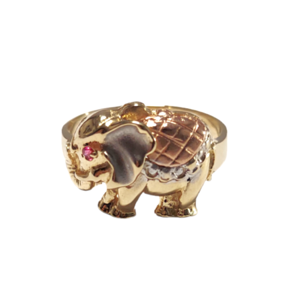14k Ladies Tri-Tone Elephant ZC Ring