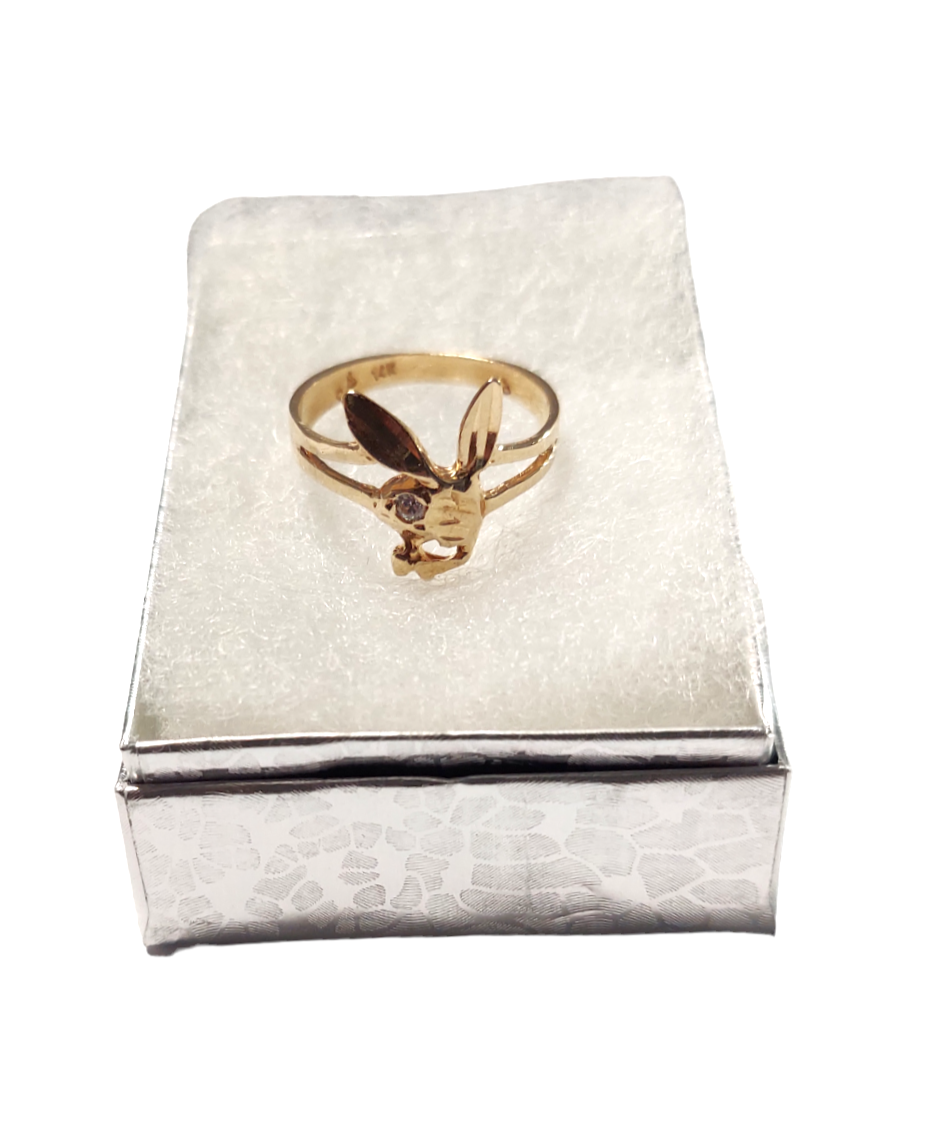 14K Ladies Yellow Gold Playboy Bunny Diamond Ring
