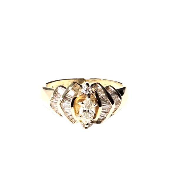 14k Ladies Yellow Gold Marquise Diamond Ring
