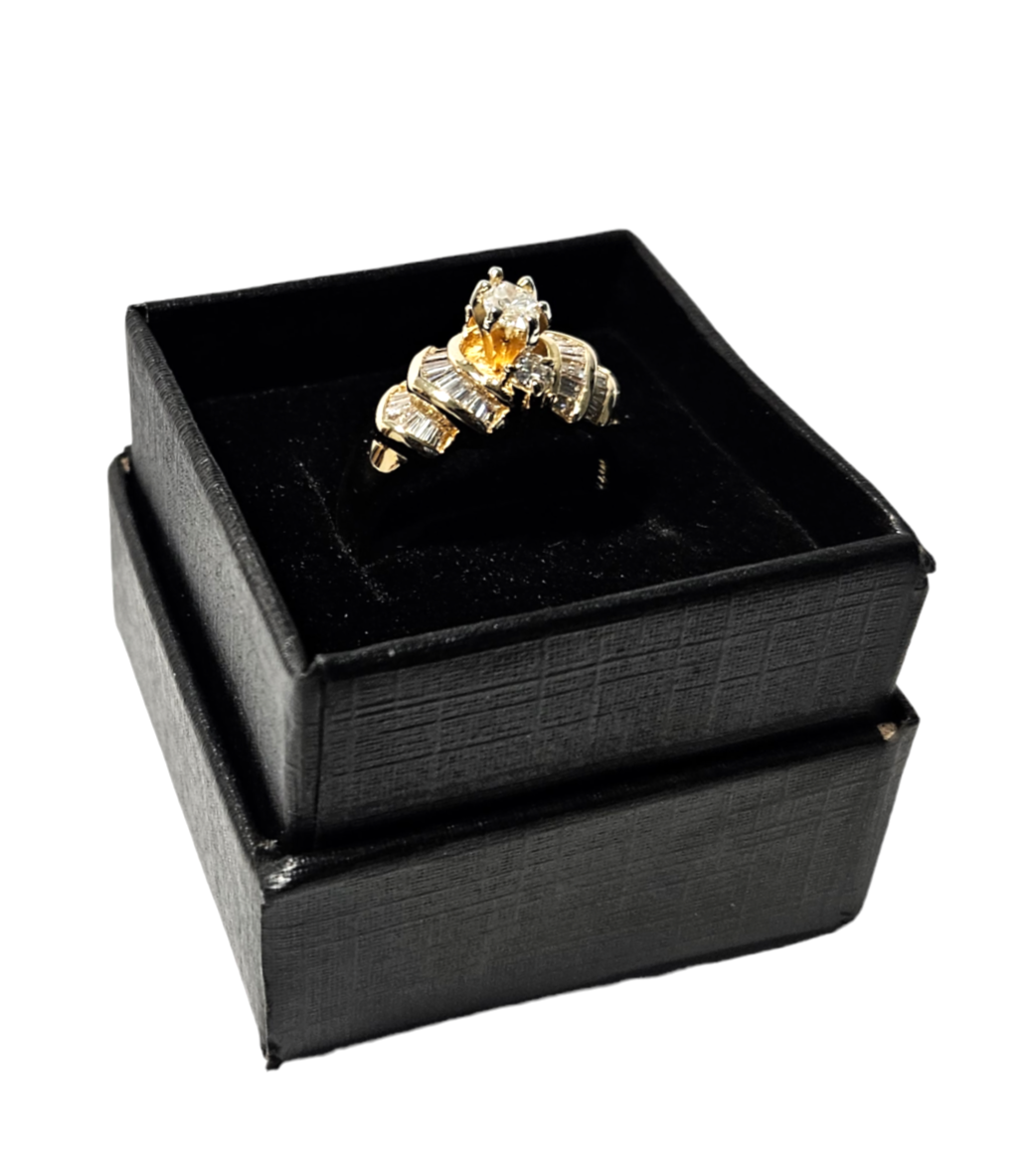 14k Ladies Yellow Gold Marquise Diamond Ring