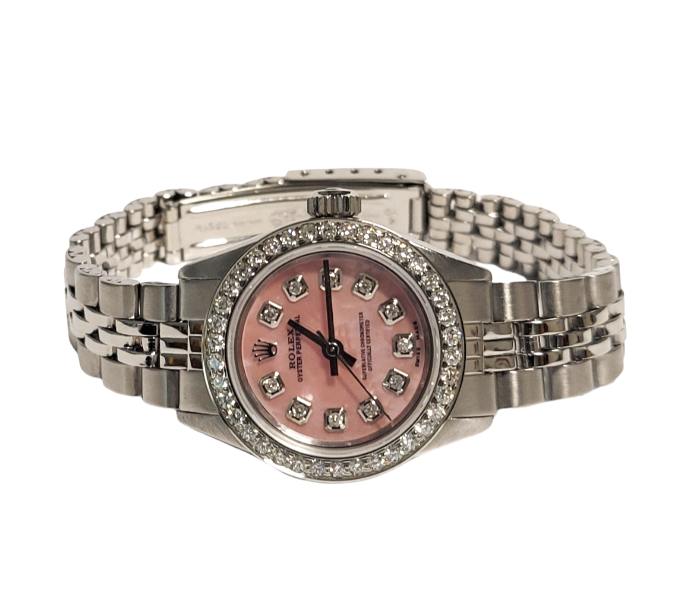 Rolex ladies 6718 Oyster Steel 25mm Pink MOP Diamond Jubilee