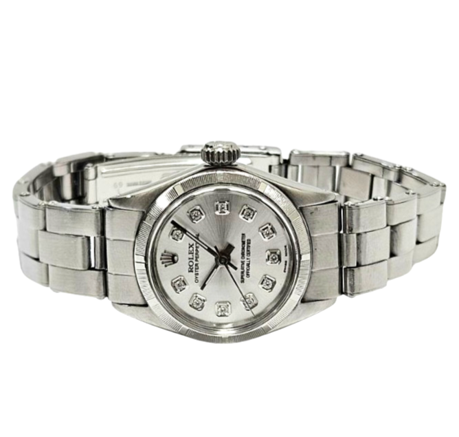 Rolex Ladies 24mm Oyster perpetual 6619 silver diamond steel