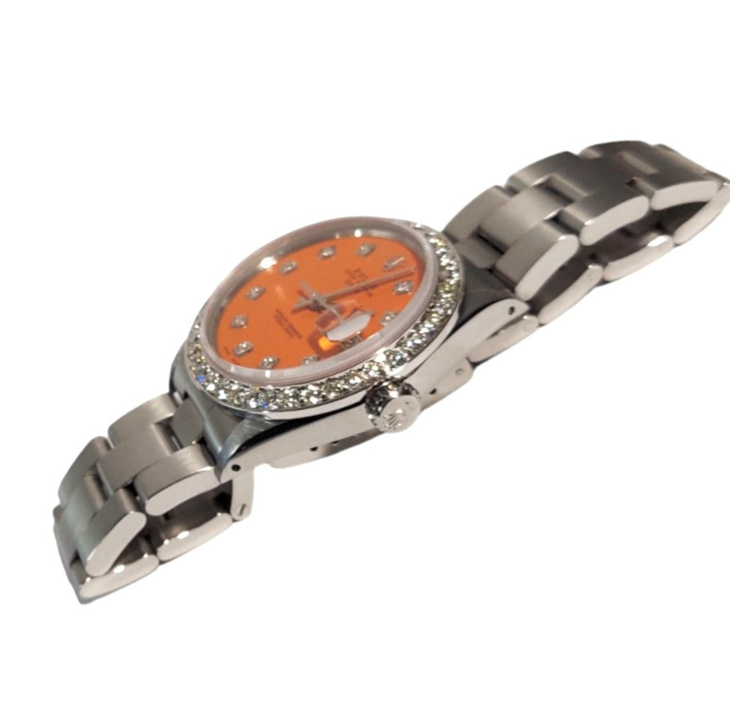 Rolex Unisex 34mm Date Matt Orange Diamond Oyster steel