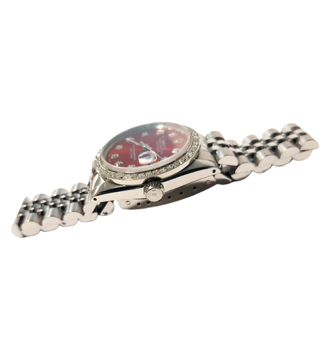Rolex Ladies 31mm Datejust 68274 Red Diamond Steel Jubilee