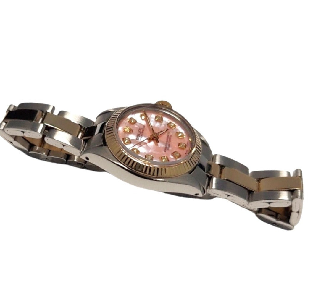 Rolex Ladies 25mm Oyster Perpetual 6719 Pink MOP Diamond fluted two-tone