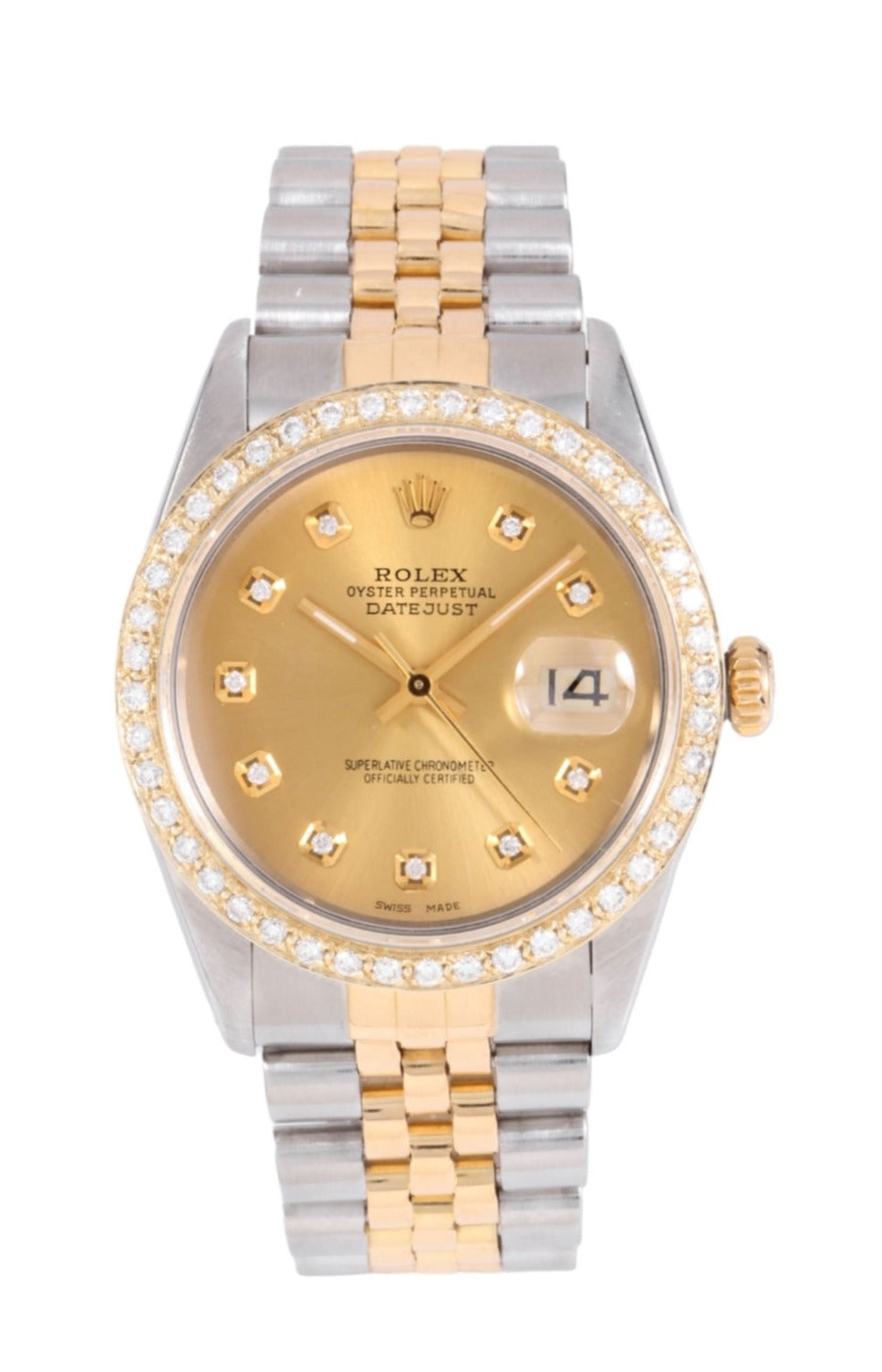 Rolex Mens 36mm Datejust 16013 Champagne Diamond Two-tone Jubilee