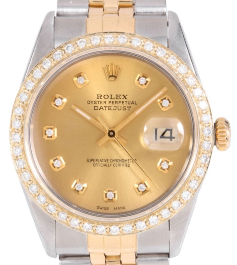 Rolex Mens 36mm Datejust 16013 Champagne Diamond Two-tone Jubilee