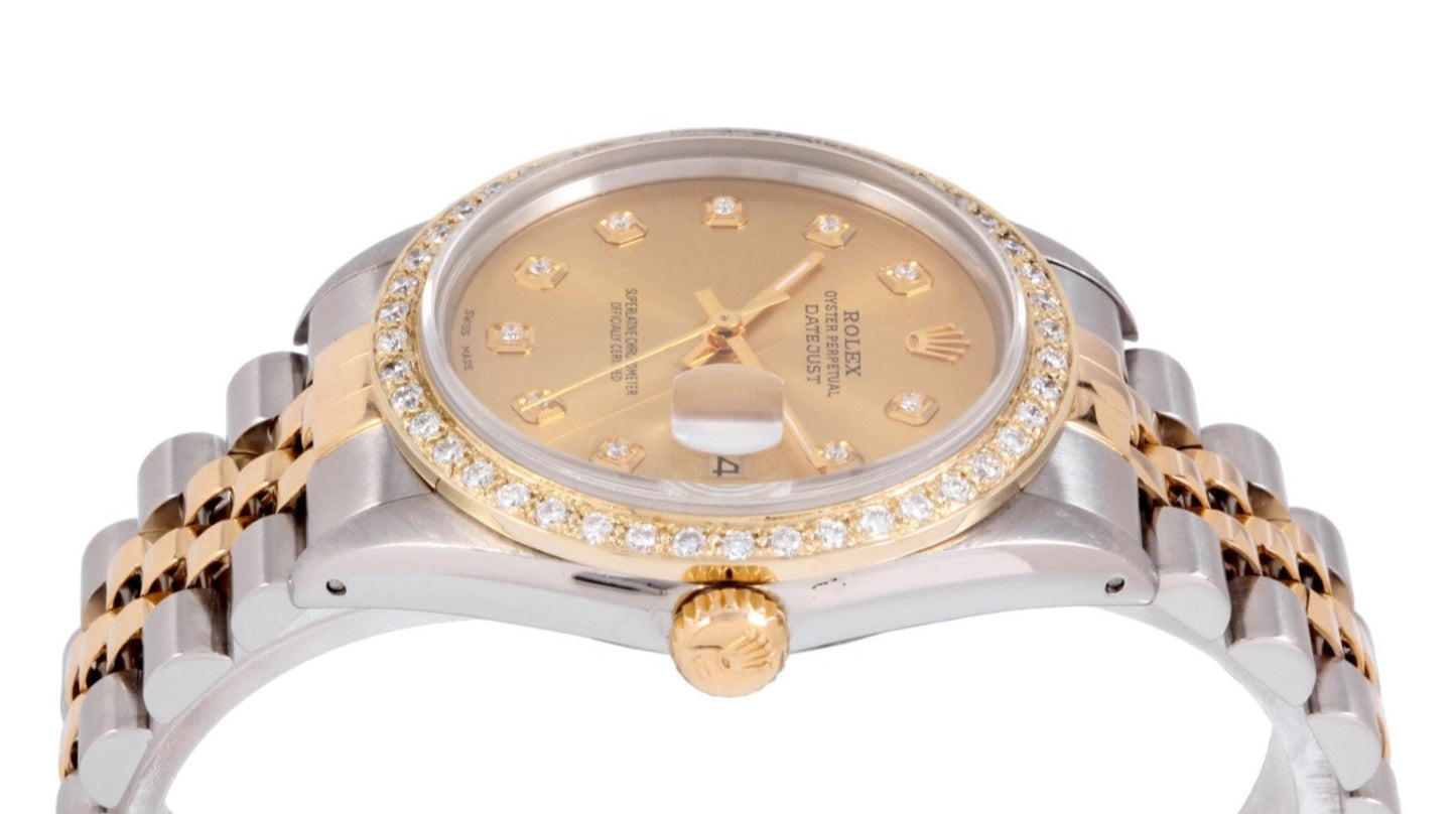 Rolex Mens 36mm Datejust 16013 Champagne Diamond Two-tone Jubilee