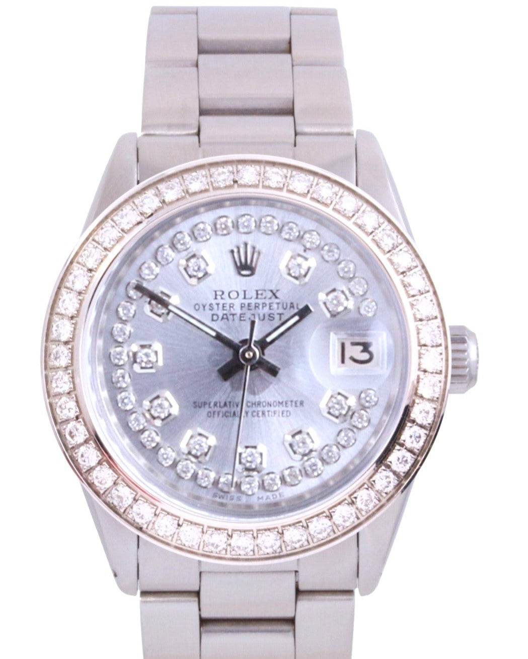 Rolex Ladies 31mm Datejust 6824 oyster steel Silver string diamond