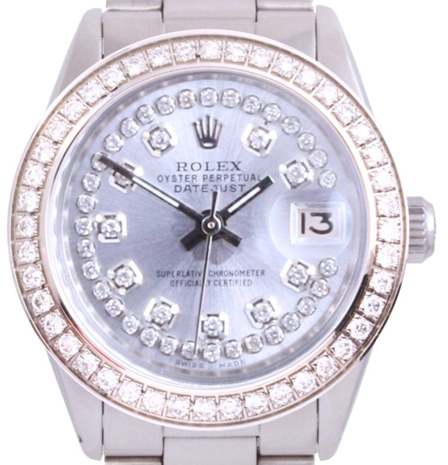 Rolex Ladies 31mm Datejust 6824 oyster steel Silver string diamond