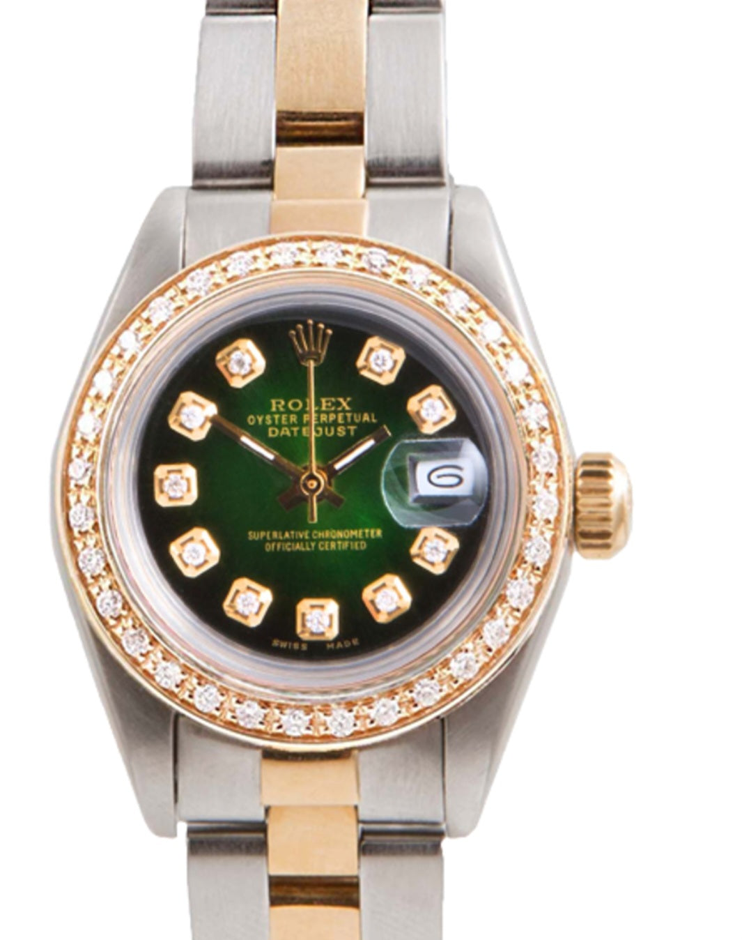 Rolex ladies 26mm Datejust 6917 Green Diamond two-tone Oyster