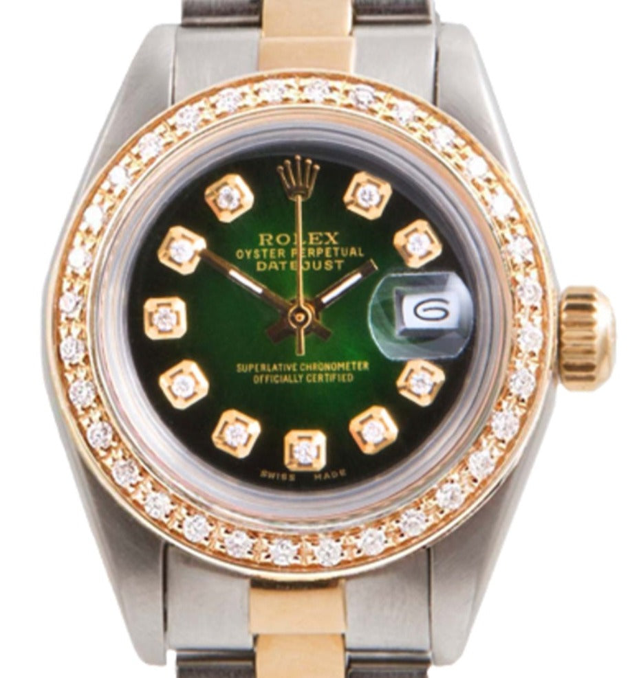 Rolex ladies 26mm Datejust 6917 Green Diamond two-tone Oyster