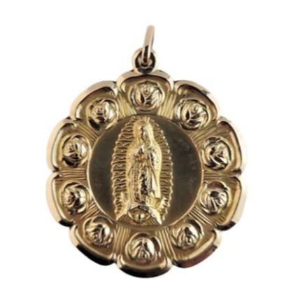 10K Unisex Yellow Gold Two Face Jesus /Virgen Pendant