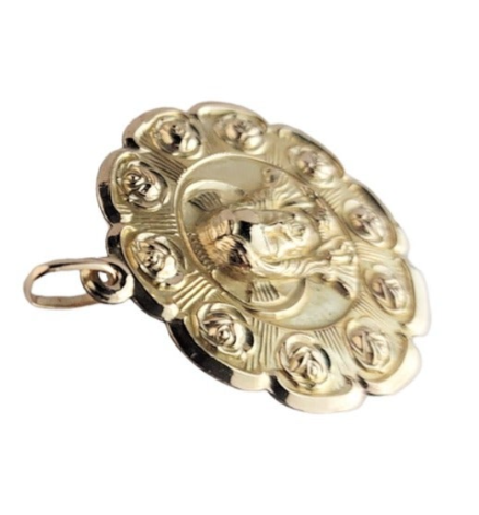 10K Unisex Yellow Gold Two Face Jesus /Virgen Pendant