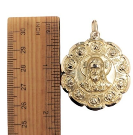 10K Unisex Yellow Gold Two Face Jesus /Virgen Pendant