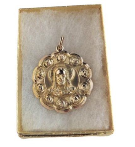 10K Unisex Yellow Gold Two Face Jesus /Virgen Pendant