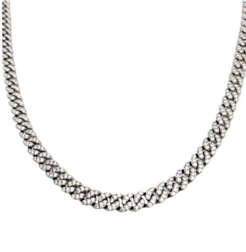 925 Unisex Silver ZC Stone White gold coated Cuban Link Necklace