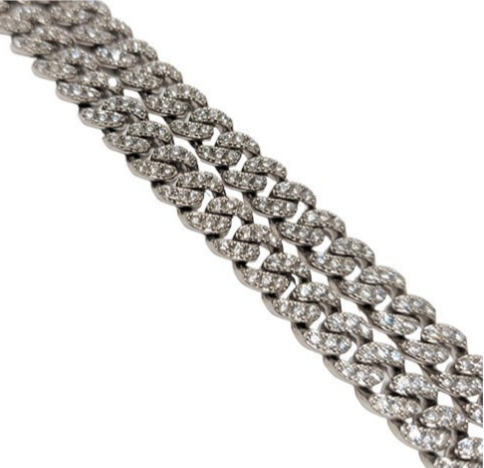 925 Unisex Silver ZC Stone White gold coated Cuban Link Necklace