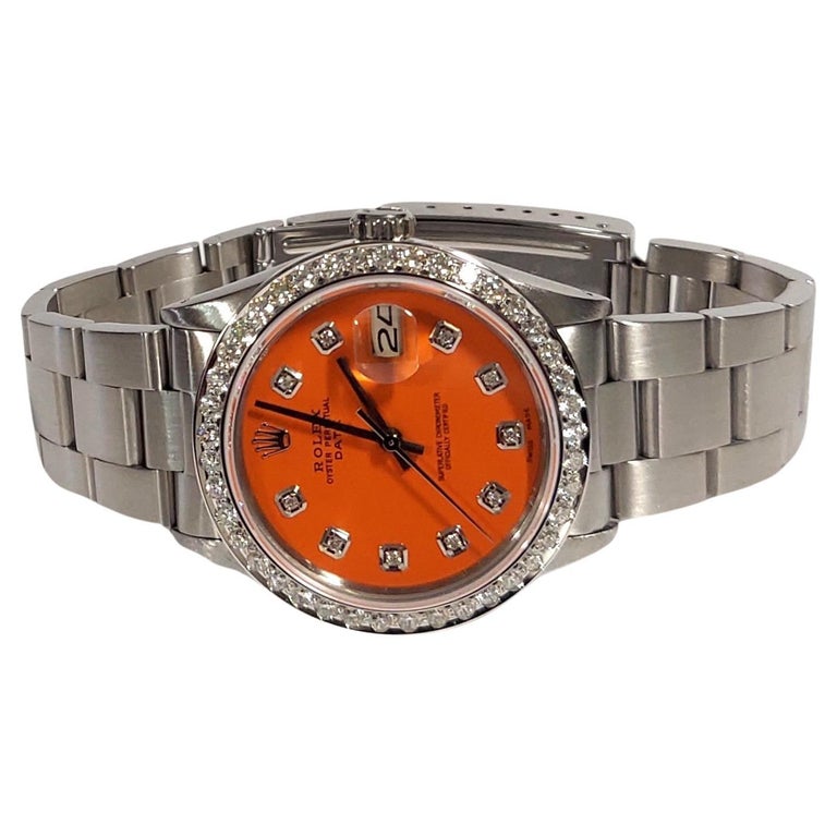 Rolex Unisex 34mm Date Matt Orange Diamond Oyster steel