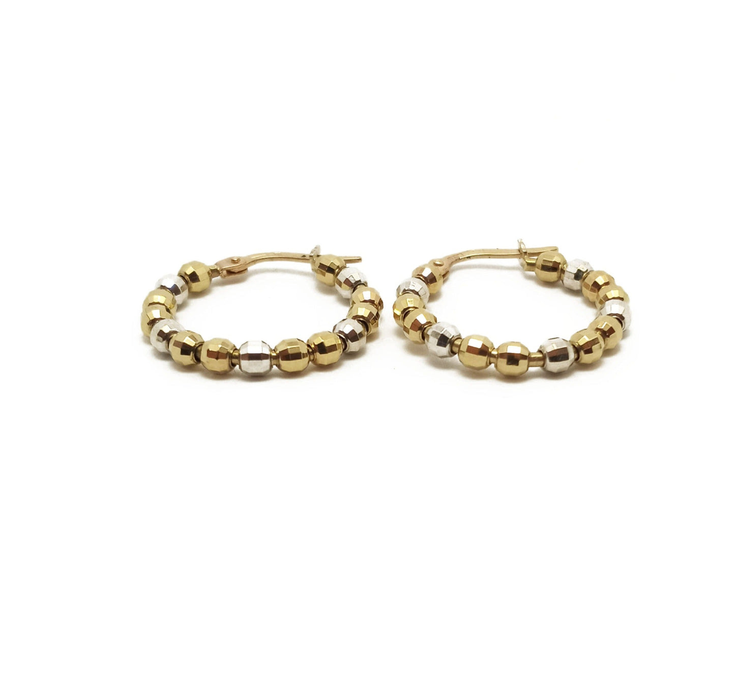 14k Yellow Gold Tri-Tone Ball Hoop Earrings