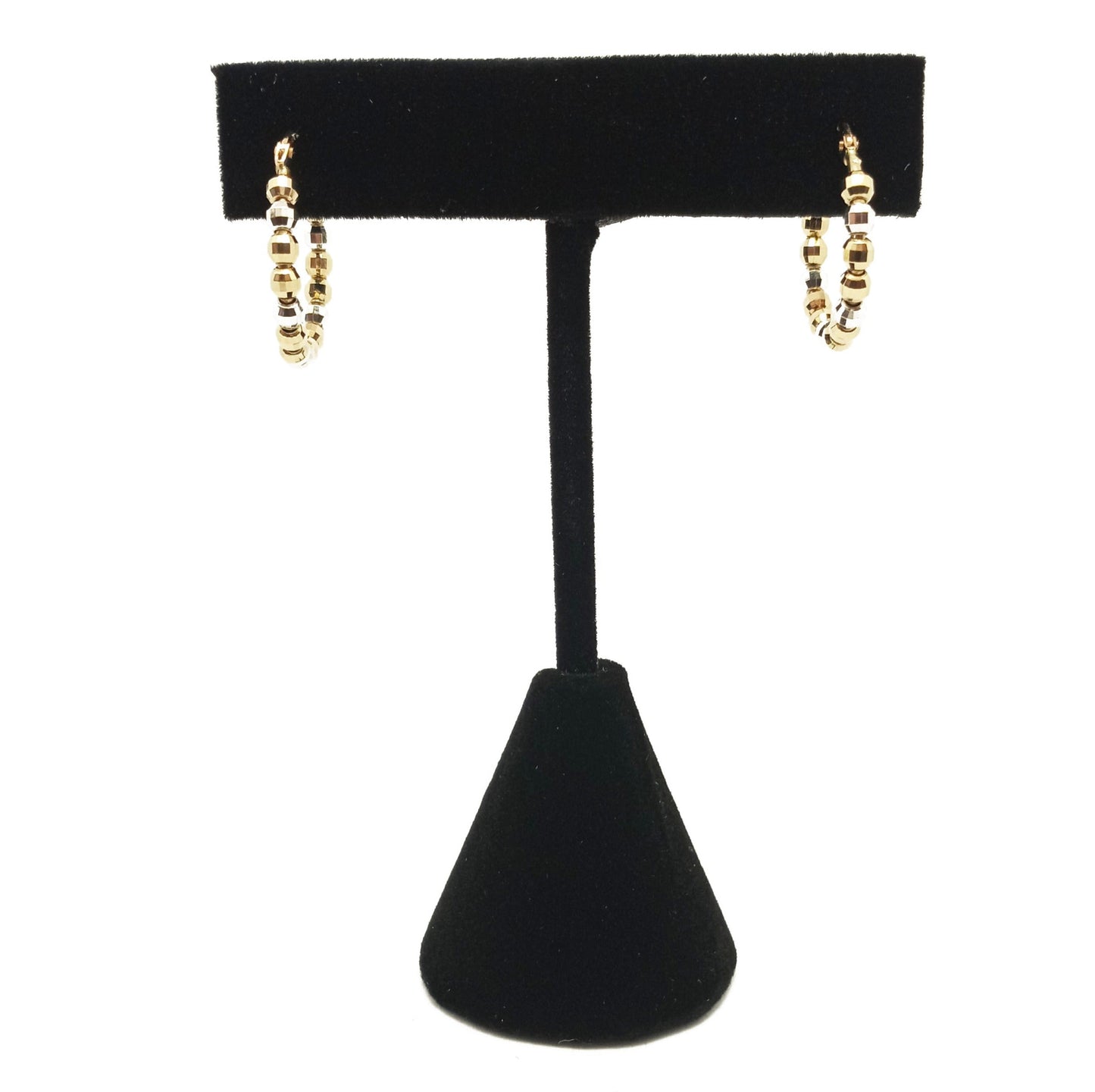 14k Yellow Gold Tri-Tone Ball Hoop Earrings