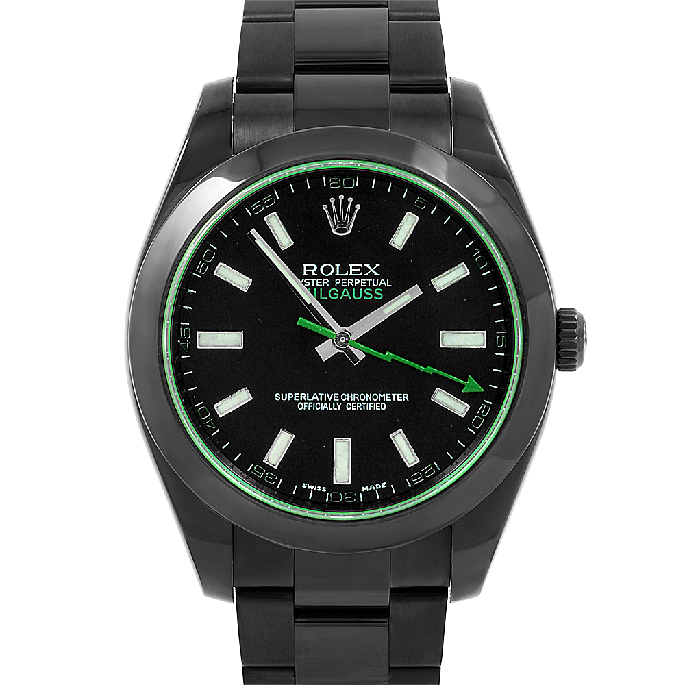 Rolex 40mm Milgauss 116400 Black PVD Green index oyster