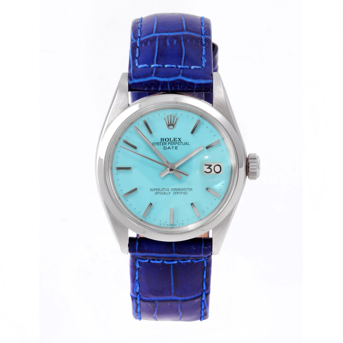Rolex Unisex 34mm Date 1500 steel Tiffany Blue On Leather