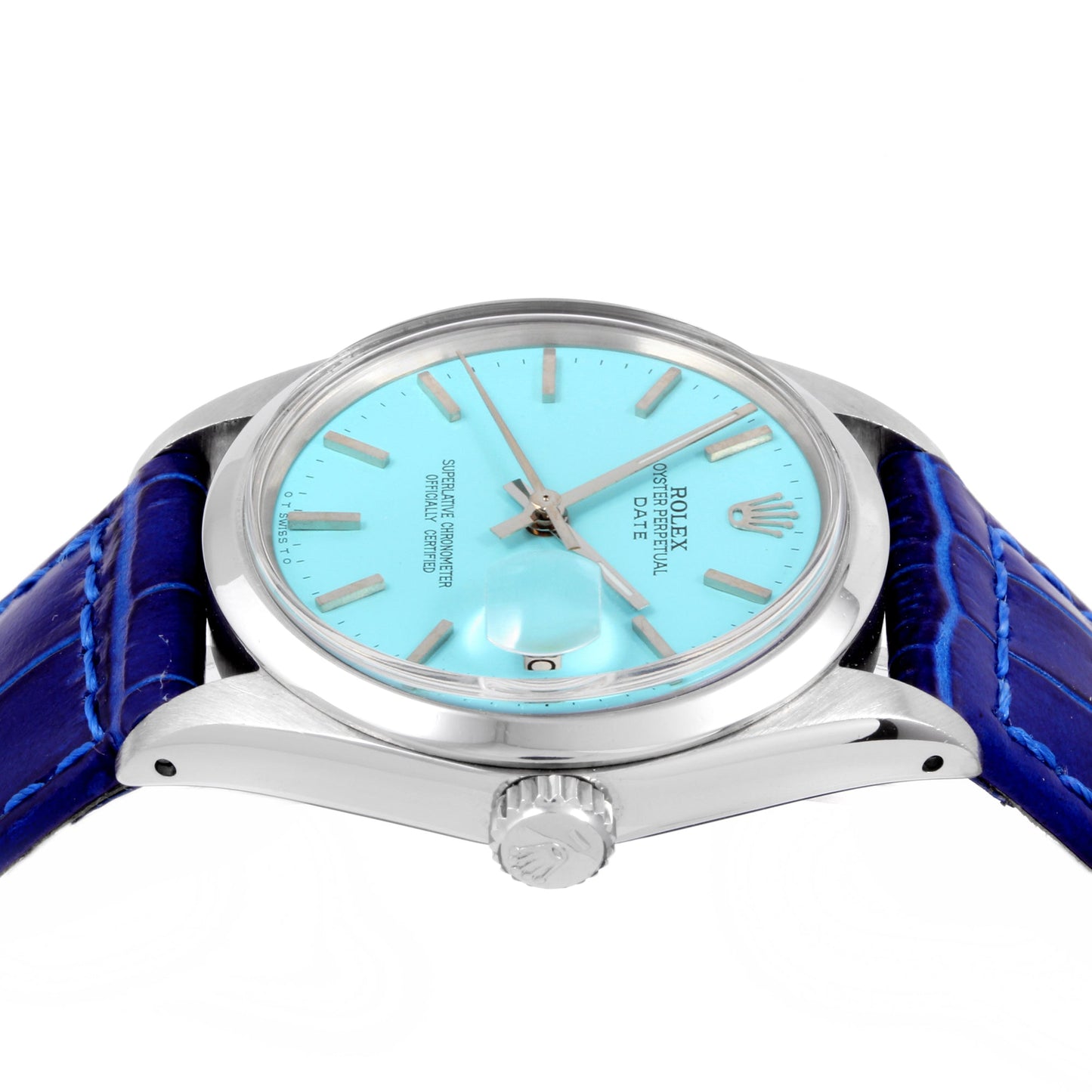 Rolex Unisex 34mm Date 1500 steel Tiffany Blue On Leather