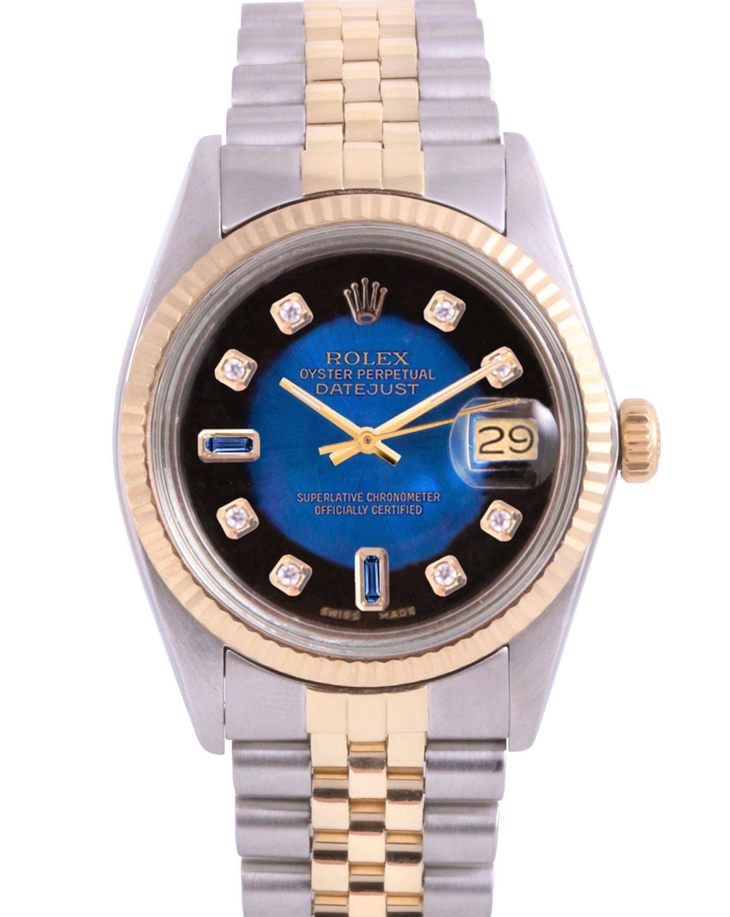 Rolex 36MM Datejust 16013 Blue Diamond Fluted Jubilee