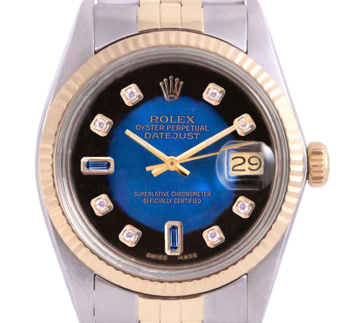 Rolex 36MM Datejust 16013 Blue Diamond Fluted Jubilee
