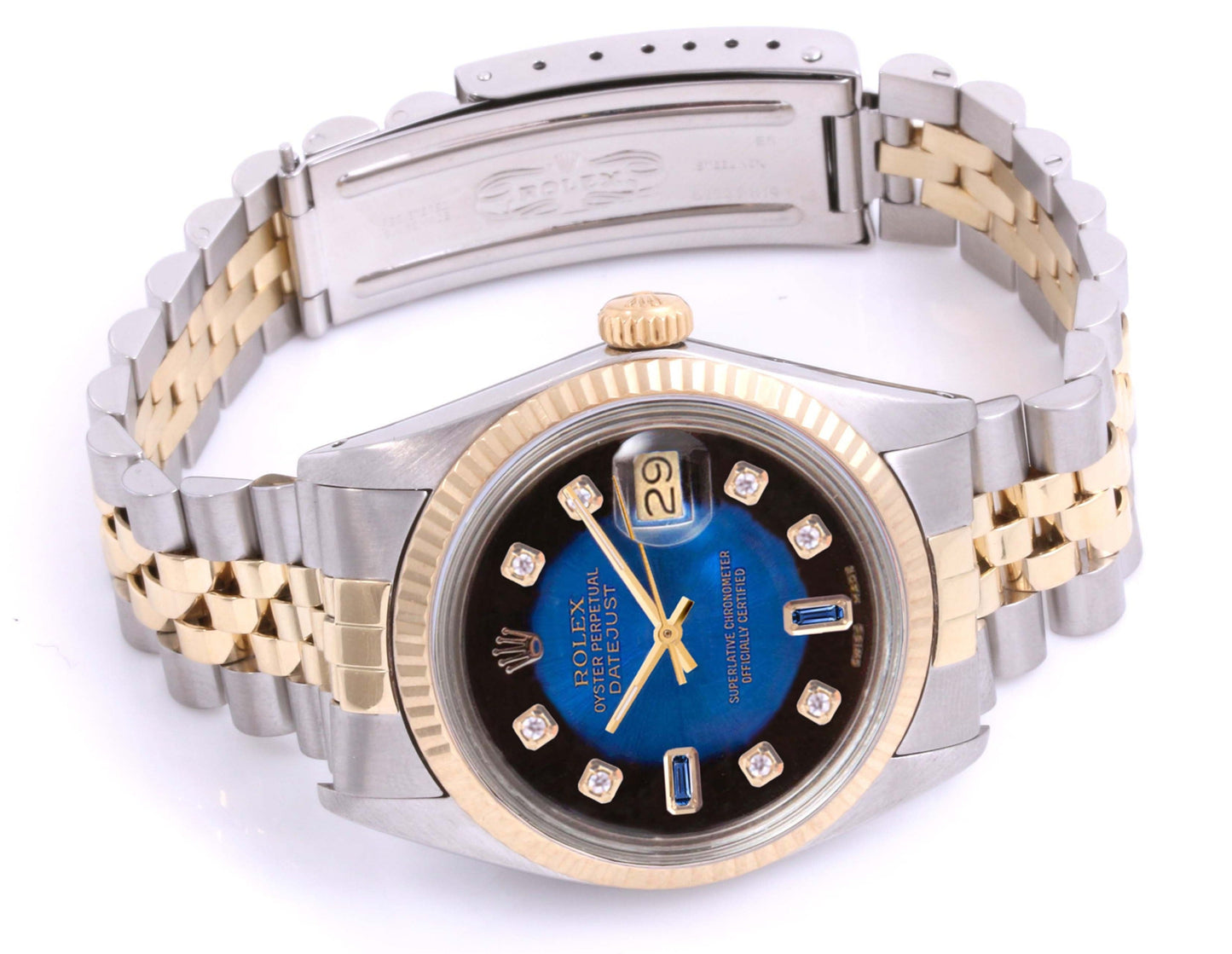Rolex 36MM Datejust 16013 Blue Diamond Fluted Jubilee