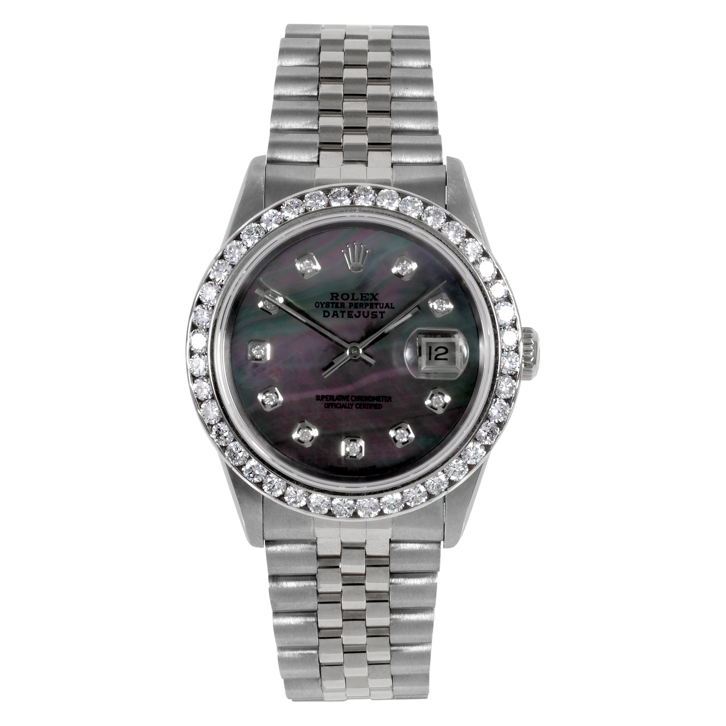 Rolex 36mm datejust 16014 Black MOP Diamond Steel Jubilee