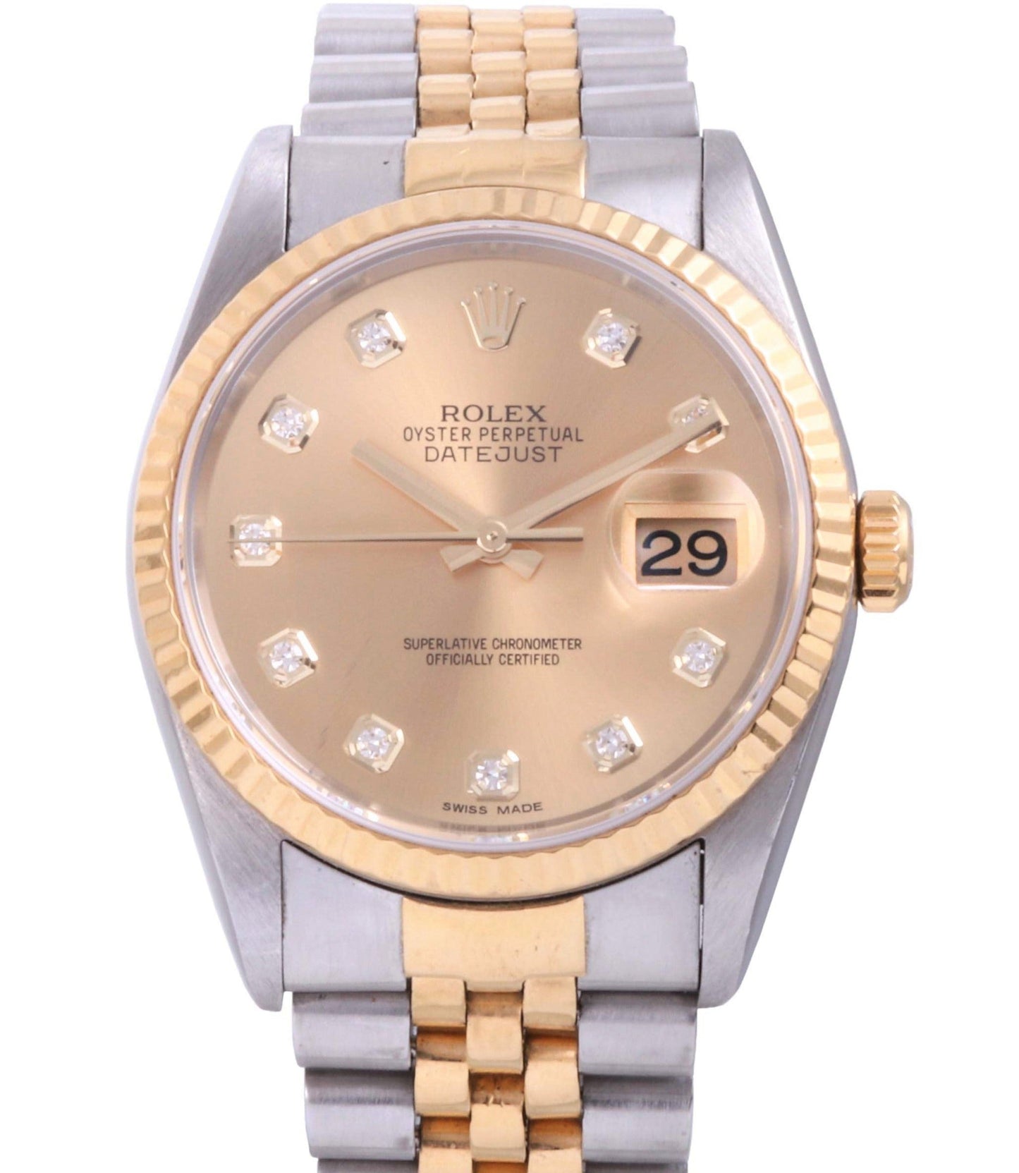 Rolex 36mm Datejust 16013 Champagne Diamond Fluted Jubilee