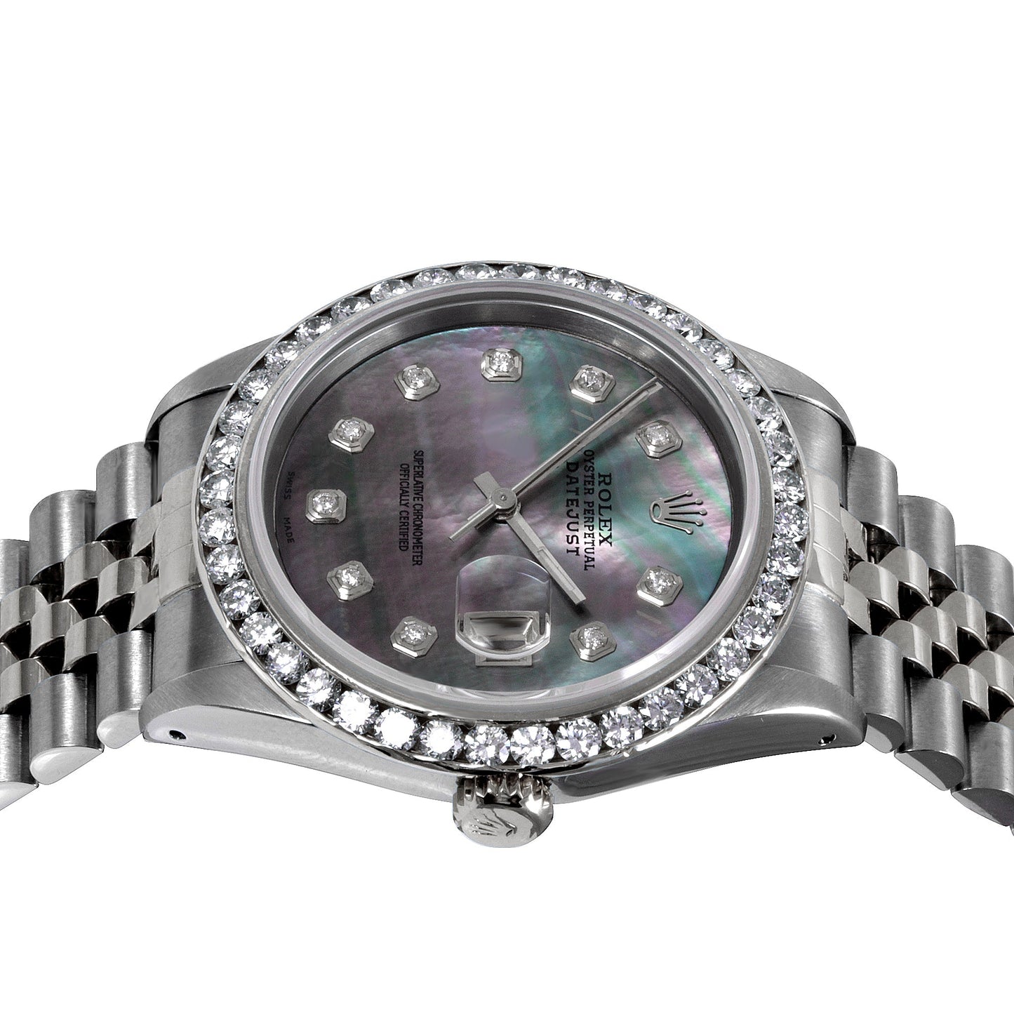 Rolex 36mm datejust 16014 Black MOP Diamond Steel Jubilee