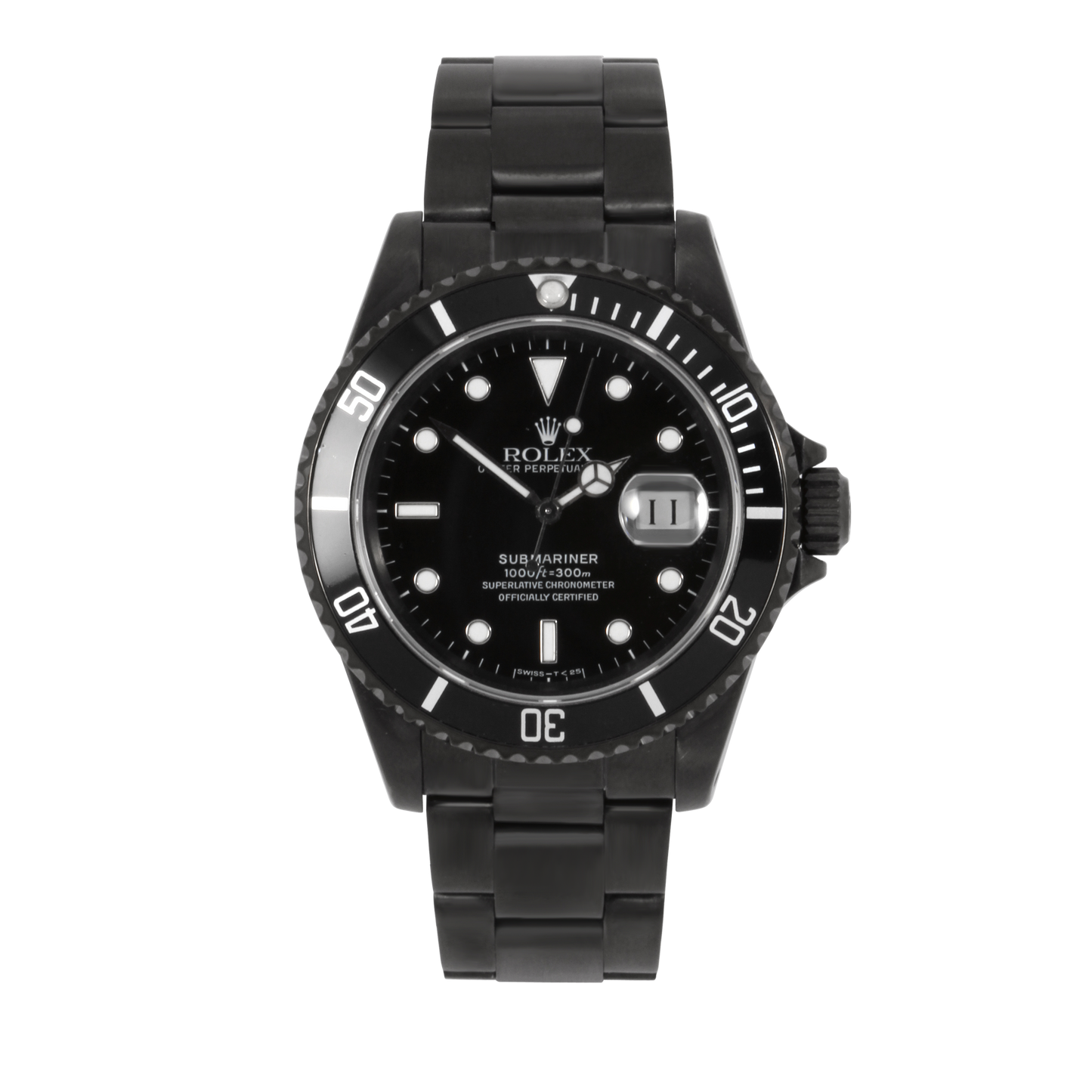 Rolex Mens 40mm Submariner Oyster 16610 Custom Black DLC-PVD Coated