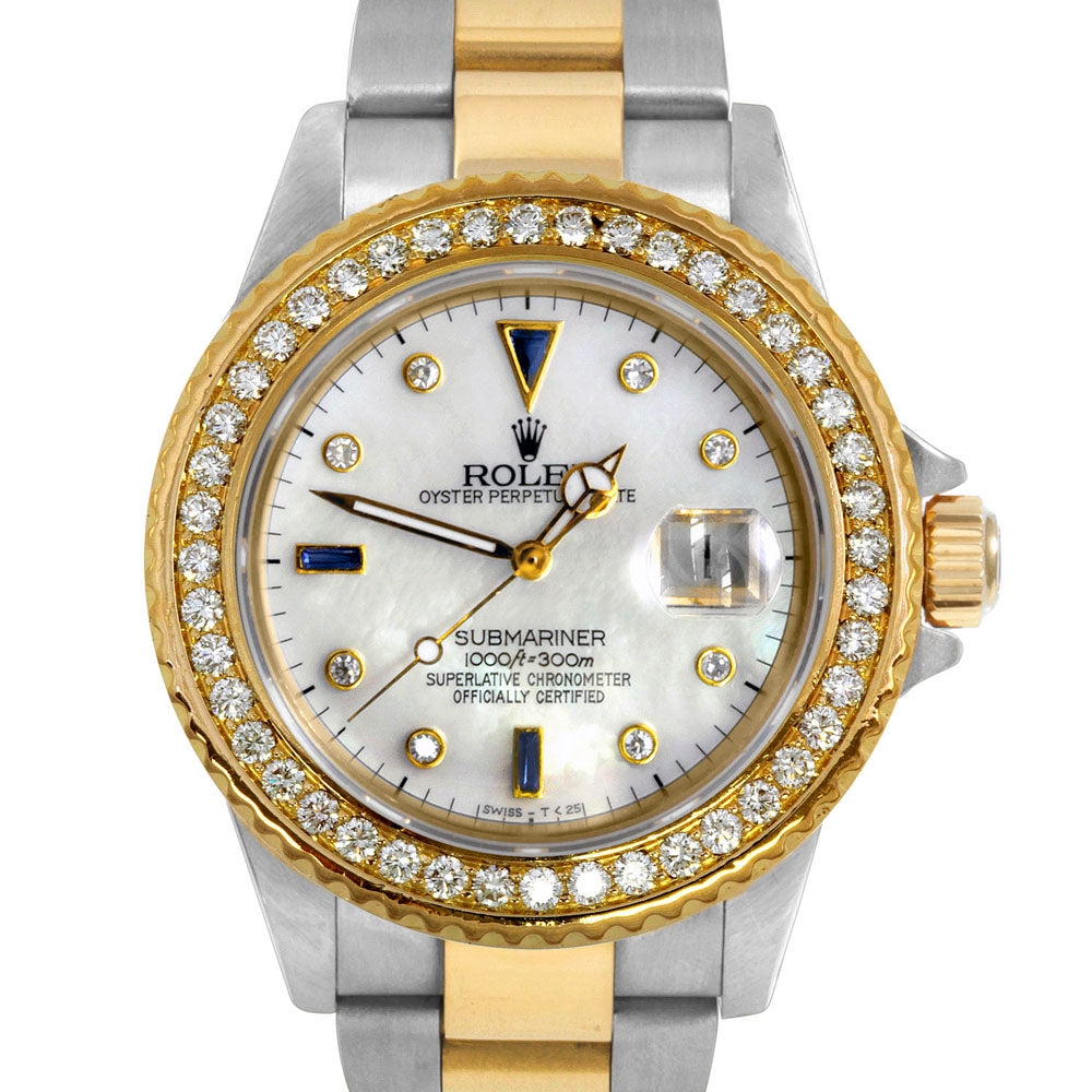 Rolex 40mm Submariner 16613 MOP sapphire diamond oyster