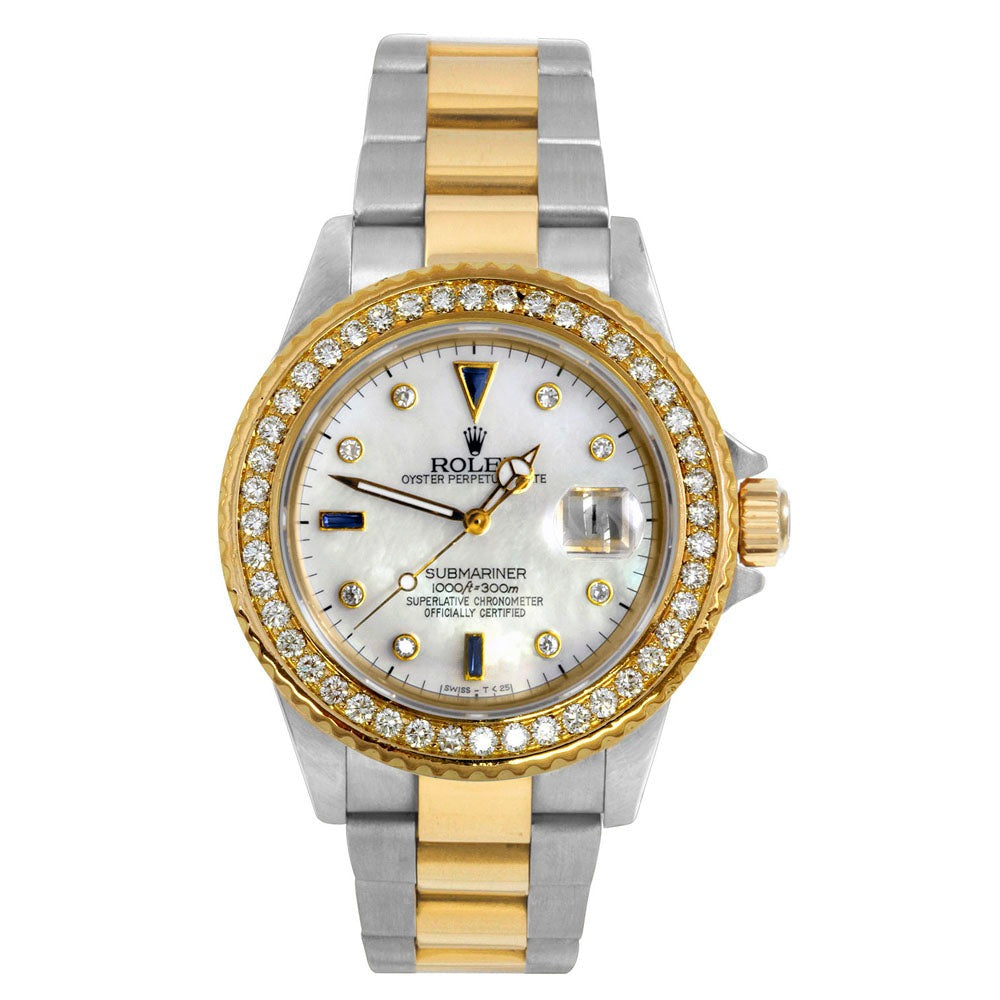 Rolex 40mm Submariner 16613 MOP sapphire diamond oyster
